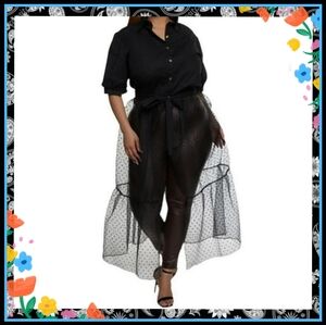 MIDNITE BLACK ☆ PUFF SLEEVE ☆ SEMI SHEER ☆ SWISS DOT TULLE SKIRTED TOP ☆ NIP